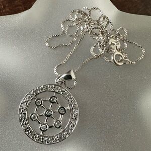 Sterling silver and CZ Ferris wheel necklace, 18in